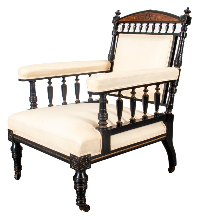 Appraisal: AMERICAN AESTHETIC MOVEMENT EBONIZED ARM CHAIR American Aesthetic Movement ebonized