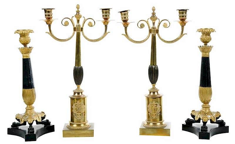 Appraisal: Two Pairs Empire Style Gilt Bronze Candlesticks French late th