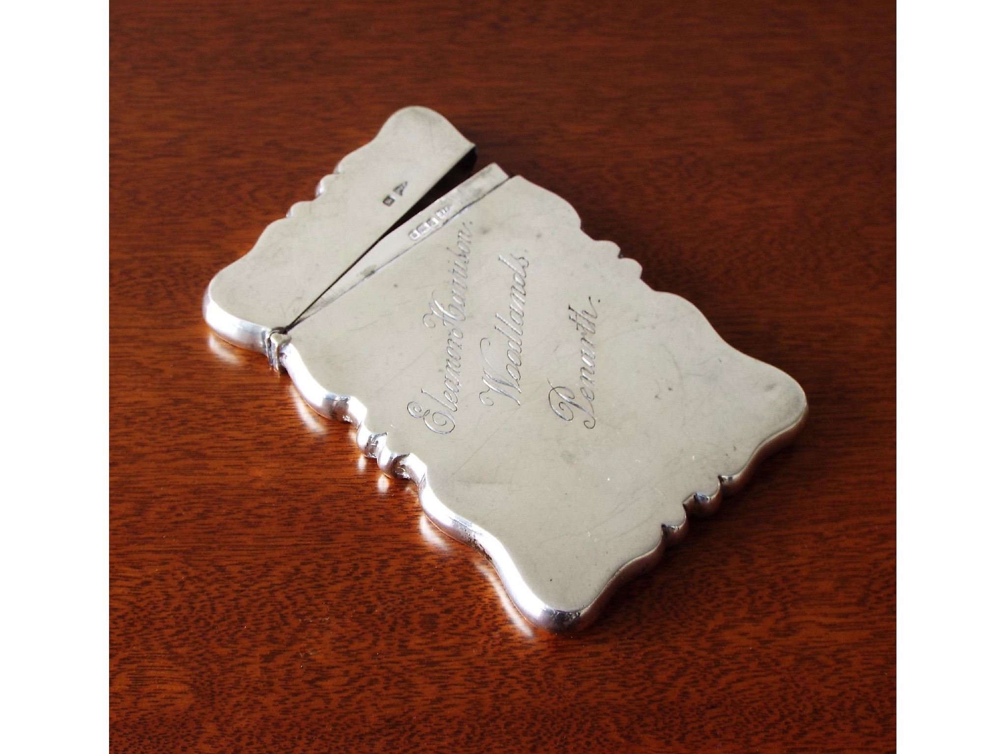 Appraisal: Walker Hall silver serpentine card case with inscription Sheffield high