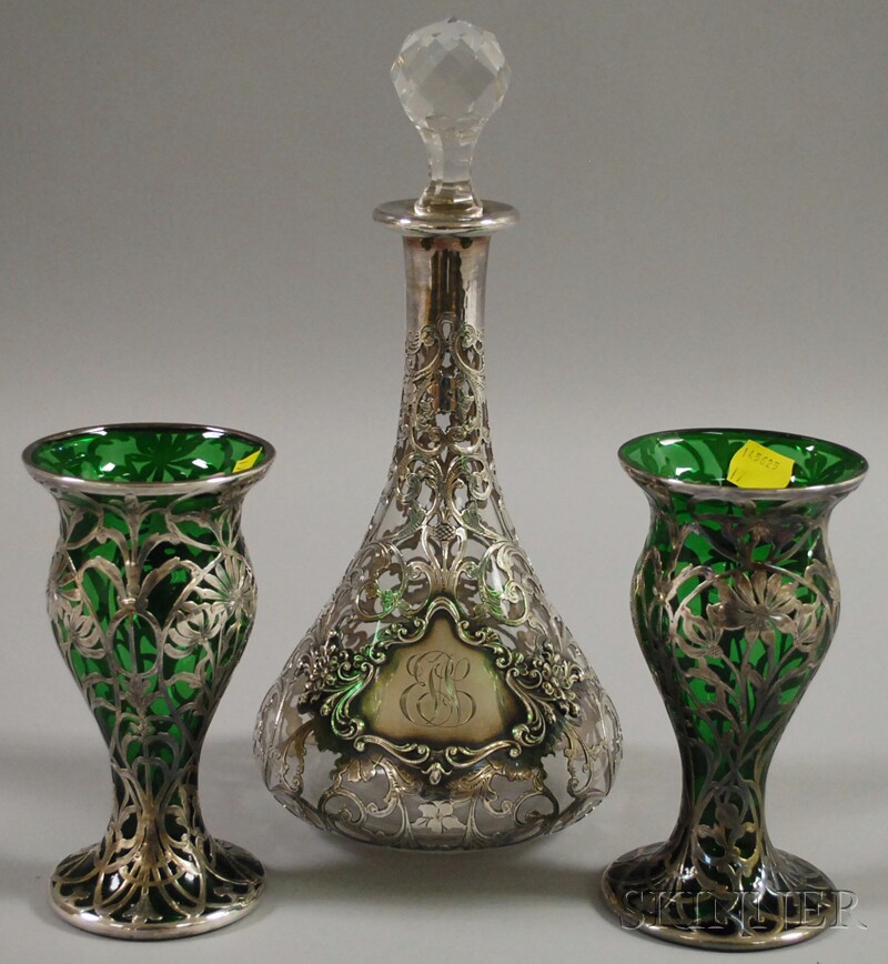 Appraisal: Three Silver Overlay Glass Items late th early th century