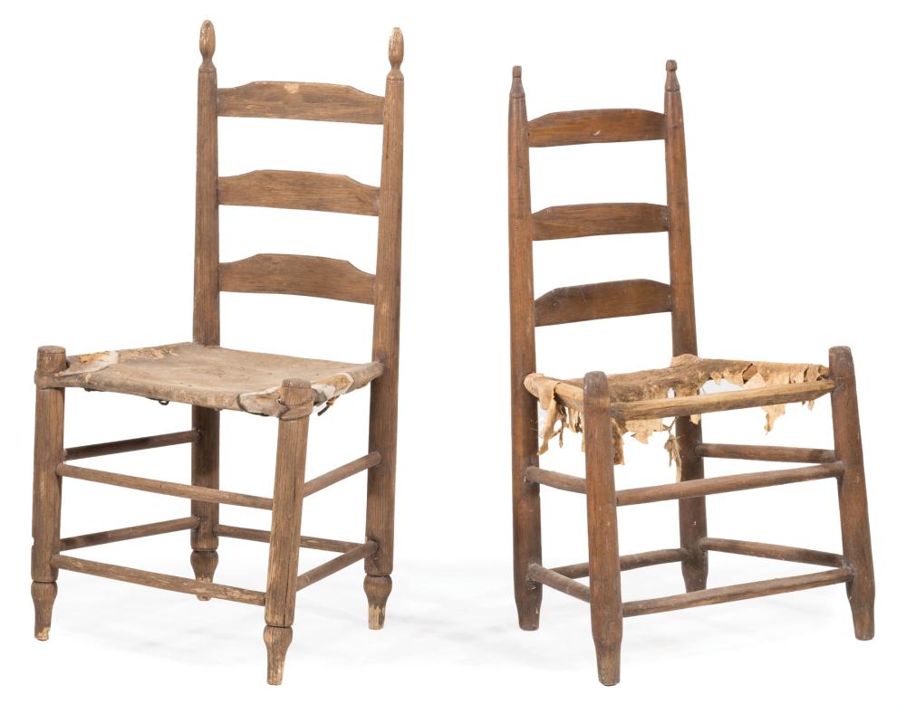 Appraisal: Two Acadian Cypress Ladder-Back Chairs finialed stiles slatted back one