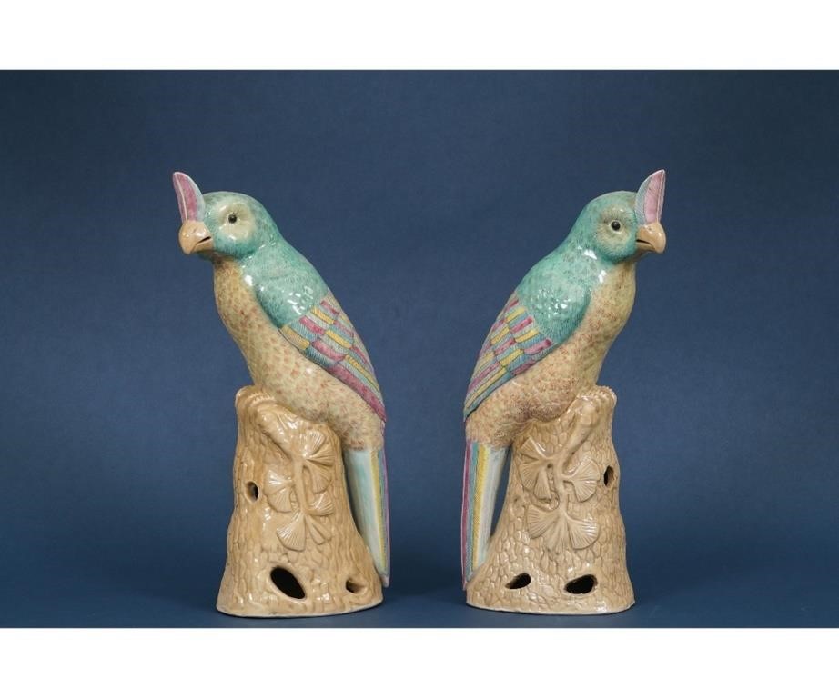 Appraisal: Pair of colorful Asian porcelain parrots h x w x