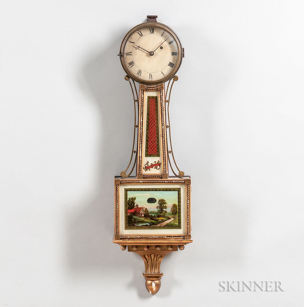 Appraisal: New England Gilt-front Mahogany Patent Timepiece or Banjo Clock New