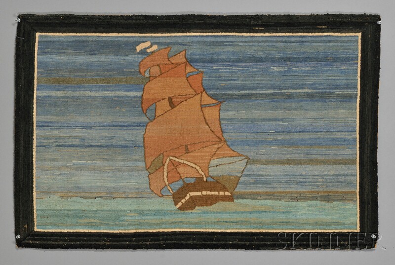 Appraisal: Grenfell Hooked Rug with Sailing Vessel Grenfell Labrador Industries Newfoundland