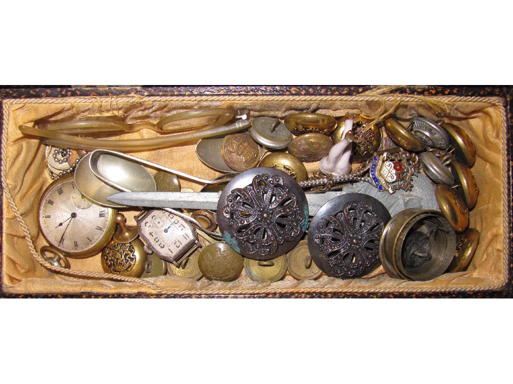 Appraisal: Box of miscellania - buttons watches etc