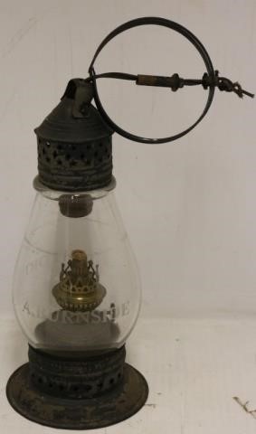 Appraisal: TH C AMERICAN TIN LANTERN WITH BLOWN GLASSGLOBE ENGRAVED A