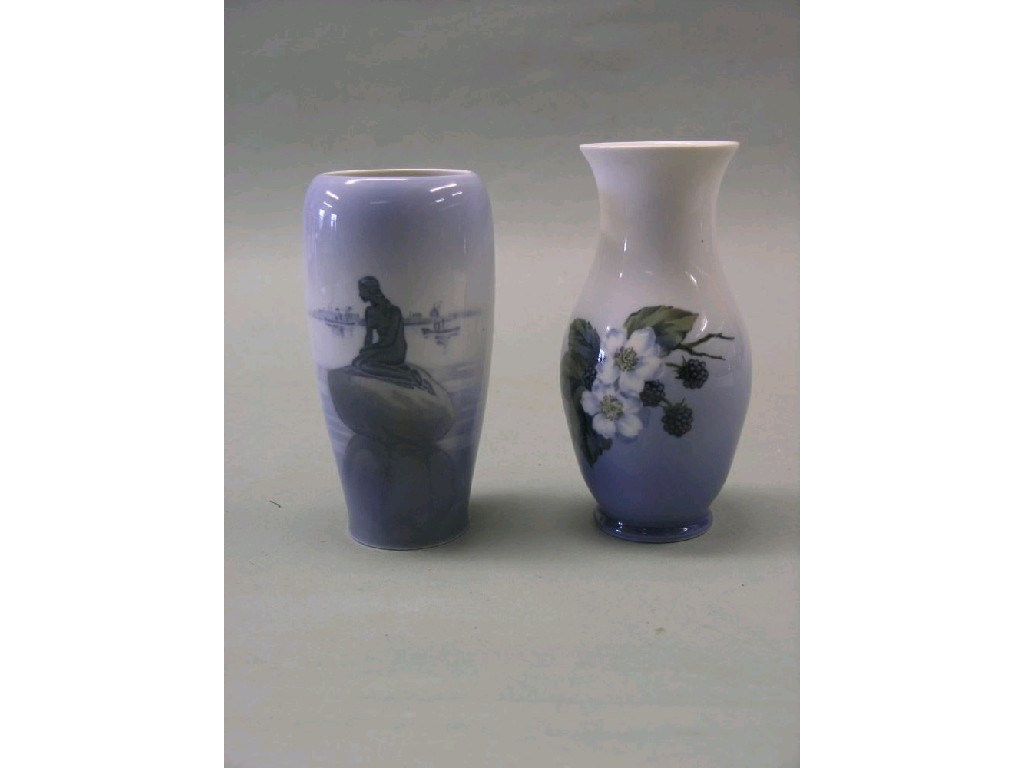 Appraisal: Two Royal Copenhagen vases one baluster shape painted with blackberries