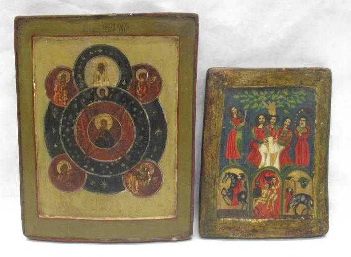 Appraisal: TWO ICONS Russian icon with Christ in the center circle