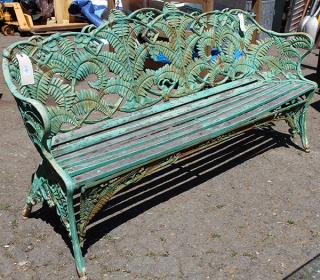 Appraisal: Pair of green painted wrought iron and wood benches each