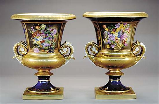 Appraisal: Pair Continental porcelain jardinieres flared rim on urn form body