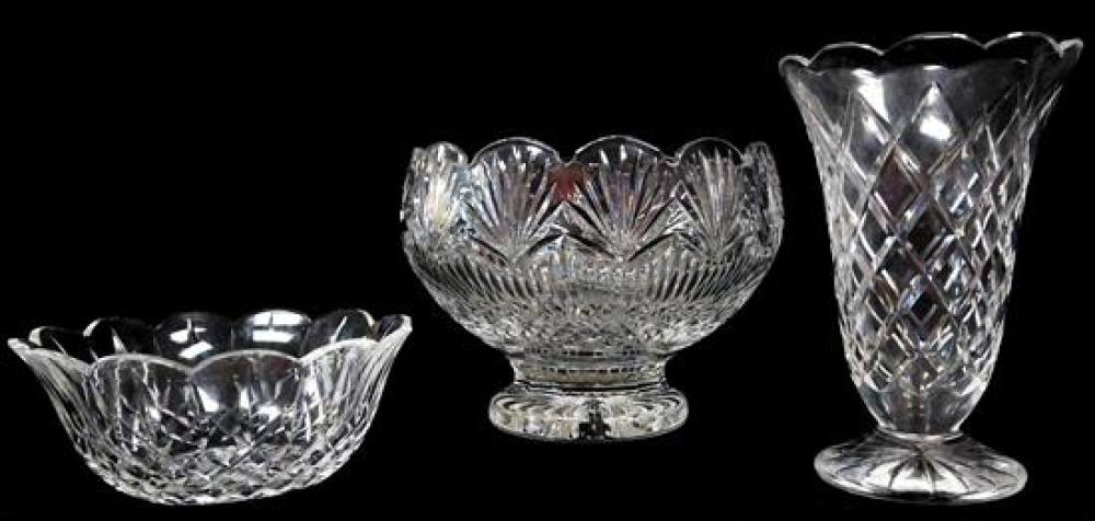 Appraisal: GLASS Waterford etc three pieces including Waterford scallop rim wedding