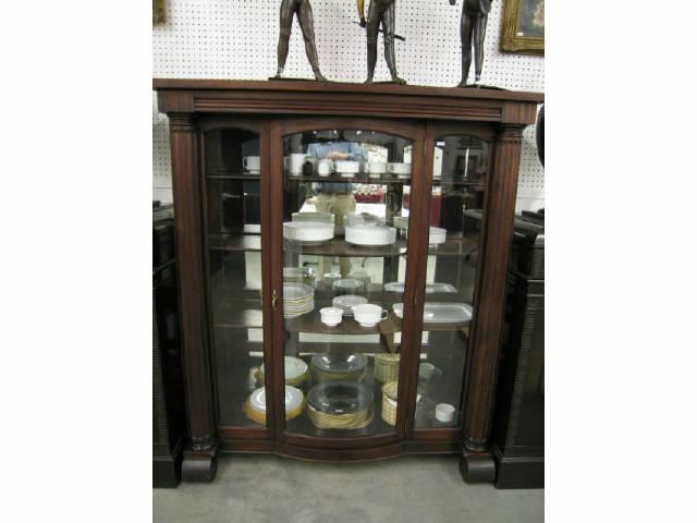 Appraisal: Victorian Mahogany China Cabinet carved column decor bow front wide