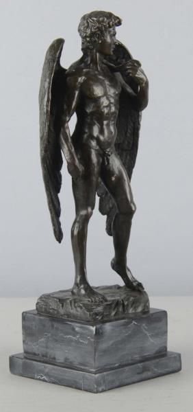 Appraisal: Heavy Bronze Winged Nude Man Sculpture Unique version of Michelangelo's