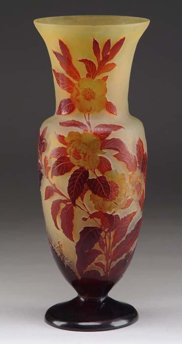 Appraisal: GALLE PRIMROSE VASE Outstanding monumental Gall vase has cameo design