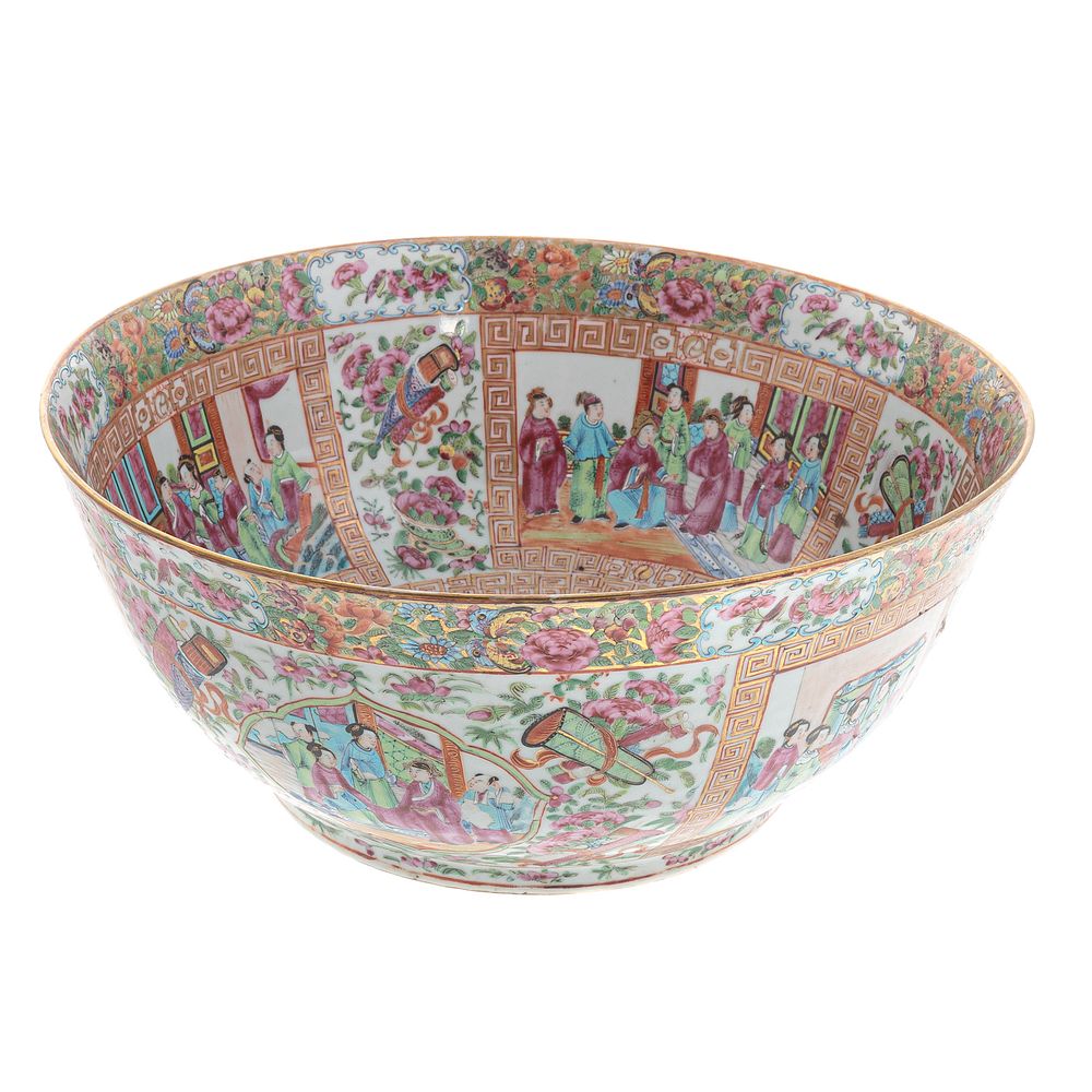 Appraisal: Large Chinese Export Rose Mandarin Punch Bowl Circa beautifully decorated