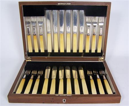 Appraisal: A cased set of twelve fish knives and forks JS