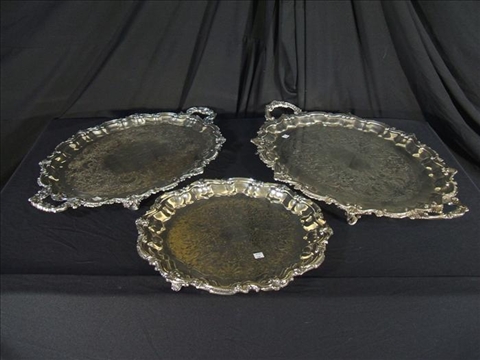 Appraisal: THREE SILVER-PLATED TRAYS The group of three comprising two similar