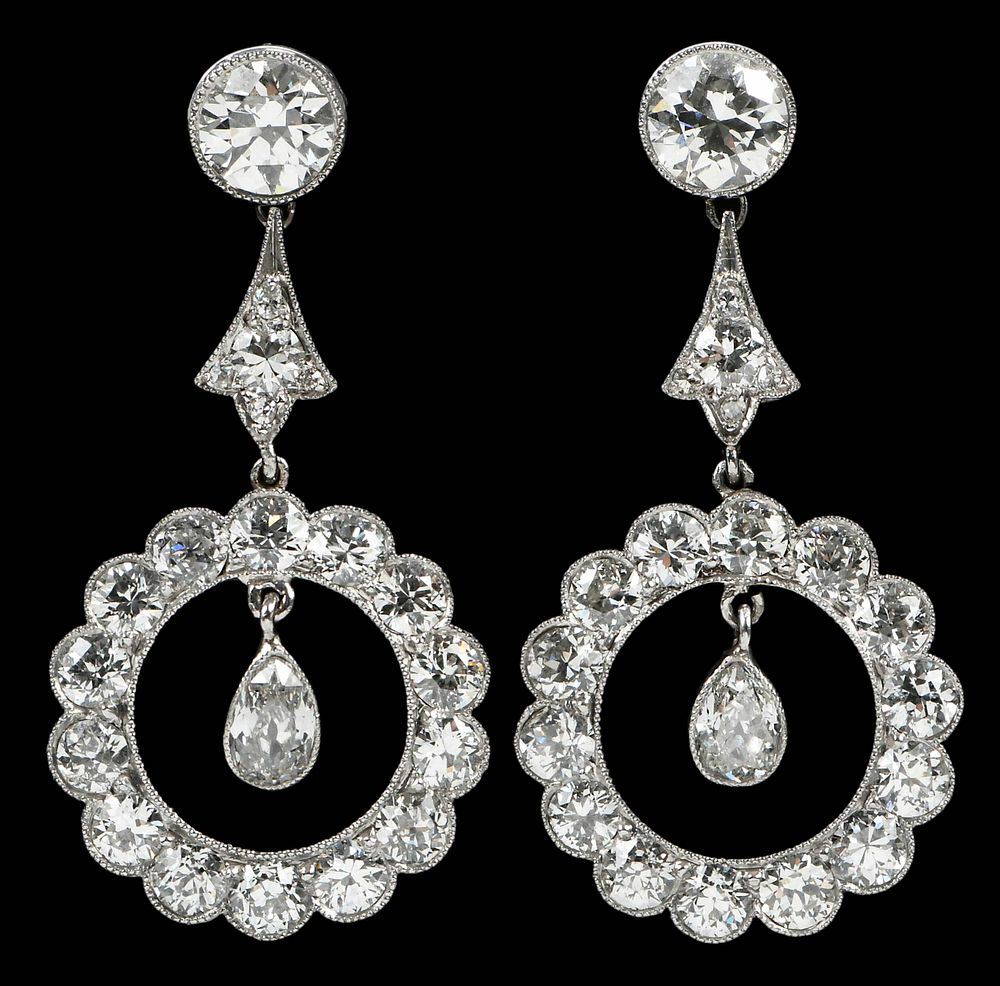 Appraisal: Antique Platinum Diamond Earrings each one with one old European