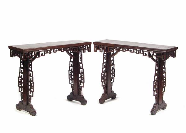 Appraisal: A pair of Chinese carved hardwood altar tables height in