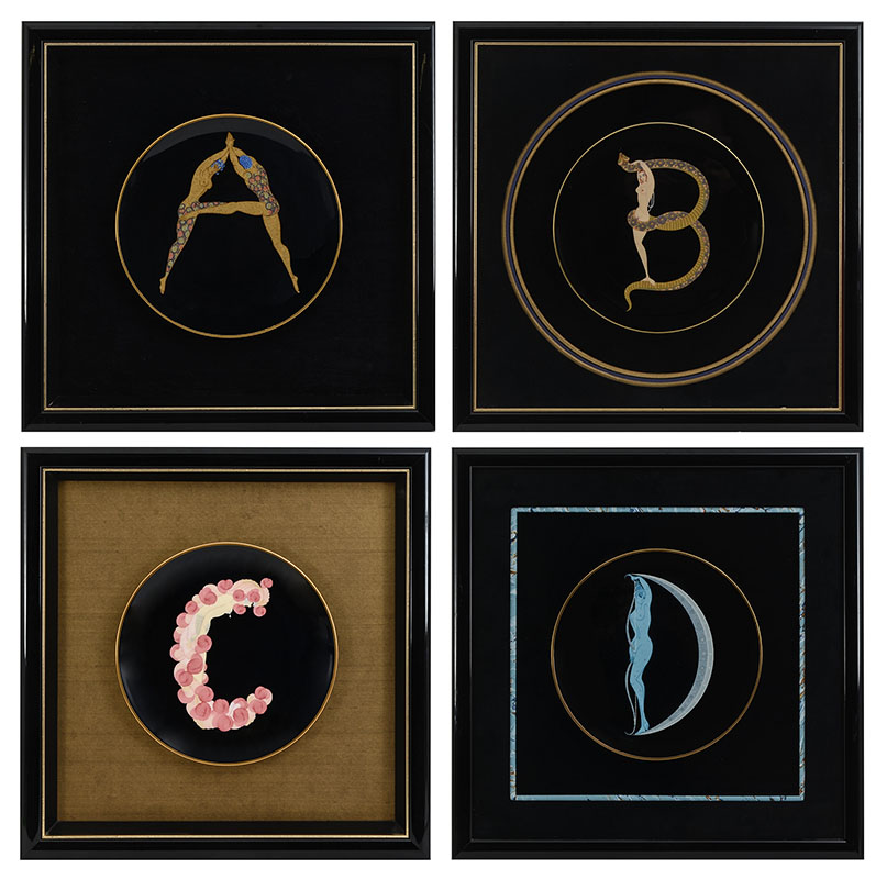 Appraisal: FOUR ERTE ALPHABET PLATES A B C D Approx ''