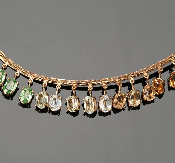 Appraisal: A collection of two gem-set and gold necklaces featuring one