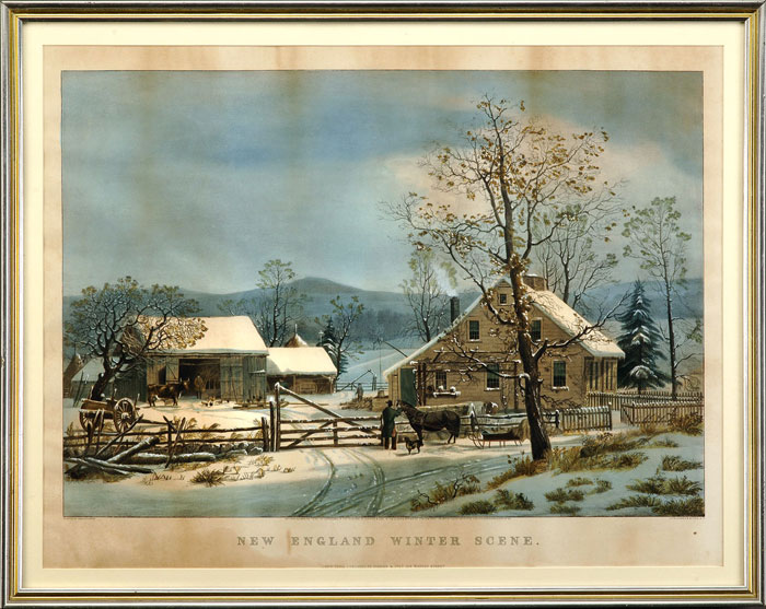 Appraisal: NEW ENGLAND WINTER SCENE Large-folio handcolored lithograph by Currier Ives