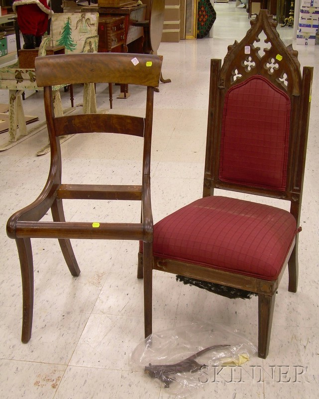 Appraisal: Gothic Revival Upholstered Side Chair and a Sheraton-style Chair