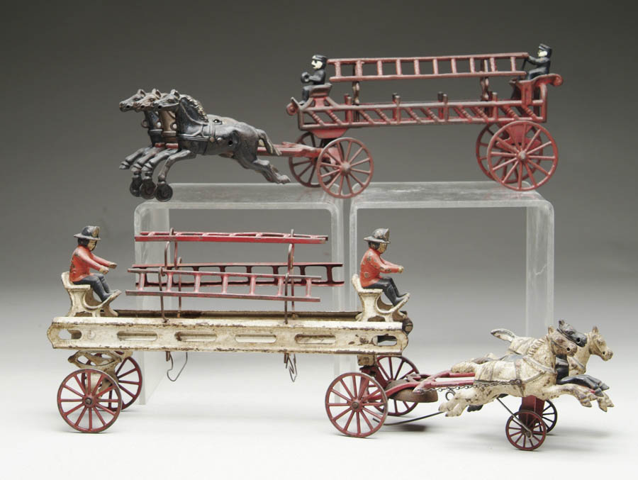 Appraisal: HORSE DRAWN FIRE TOYS Wilkins Kingsbury hook and ladder Has