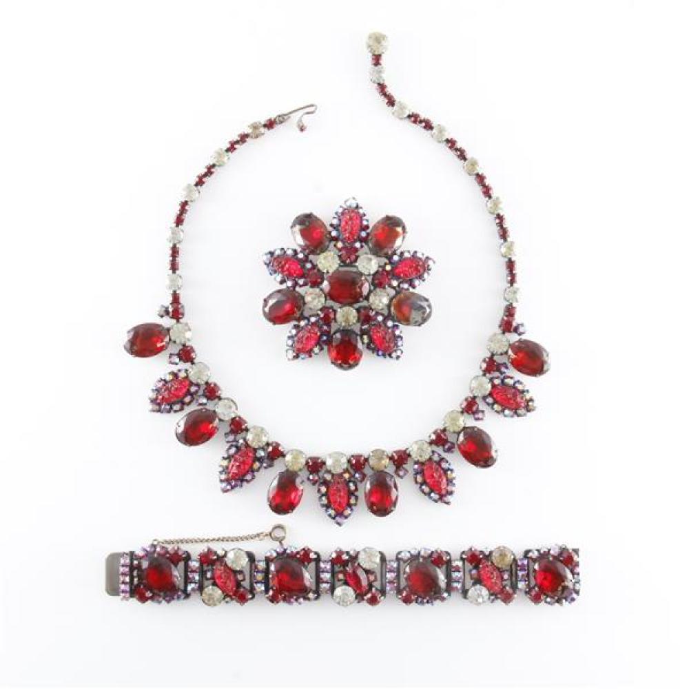 Appraisal: UNSIGNED JULIANA S RED FACETED RHINESTONE WITH AURORA BOREALIS AND