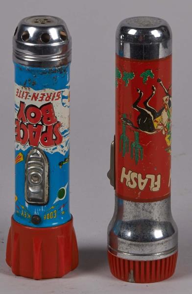 Appraisal: Lot Of Vintage Tin Litho Flashlights Including - Cowboy Flash