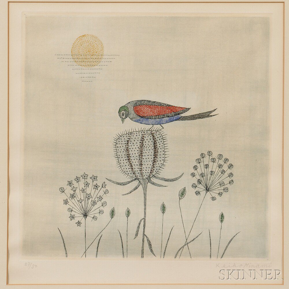 Appraisal: Print Depicting a Bird with Flowers Japan Keiko Minami b