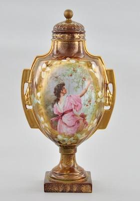 Appraisal: A Lidded Signed Scenic Porcelain Vase A footed lidded vase