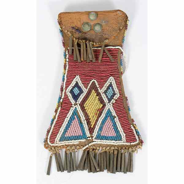 Appraisal: Kiowa Beaded Hide Strike-a-Light sinew-sewn and beaded using colors of