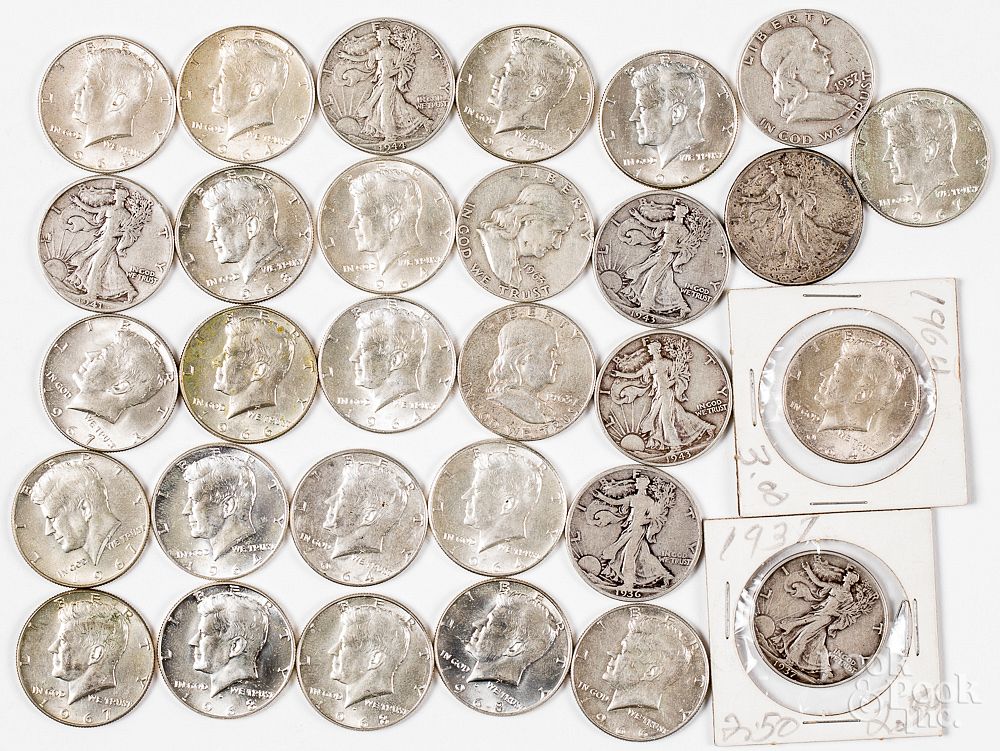 Appraisal: Silver half dollars Silver half dollars to include seven Walking