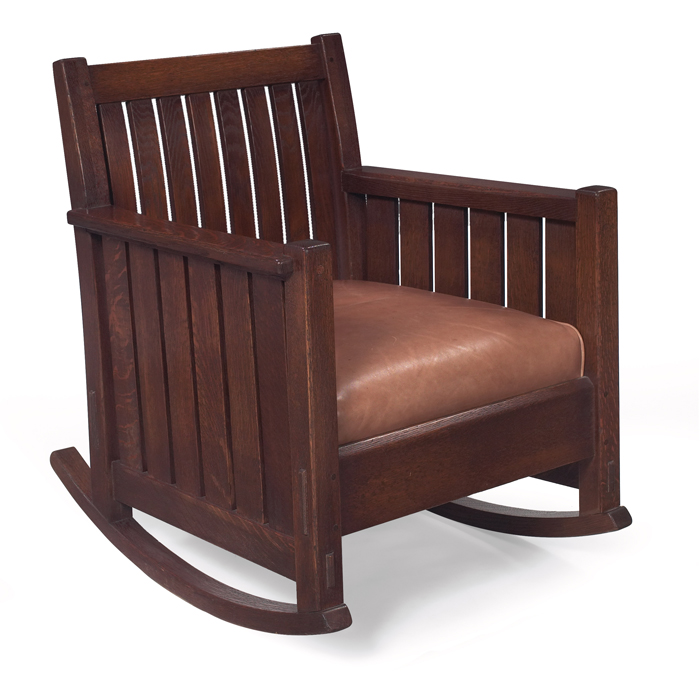 Appraisal: L and JG Stickley rocker nice design with curved slatted