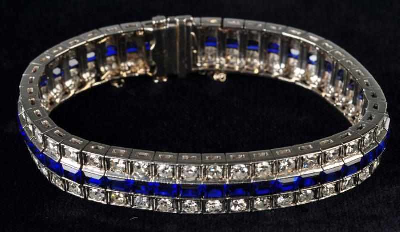 Appraisal: K W Gold Diamond Sapphire Bracelet Description Diamonds ctw Sapphires