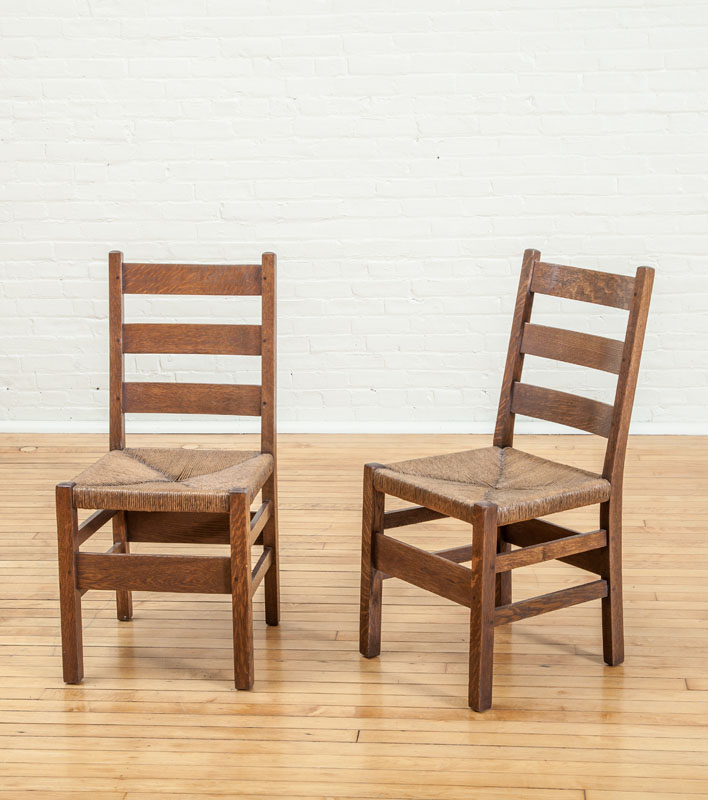 Appraisal: PAIR OF GUSTAV STICKLEY LADDER-BACK SIDE CHAIRS Refinished marked x