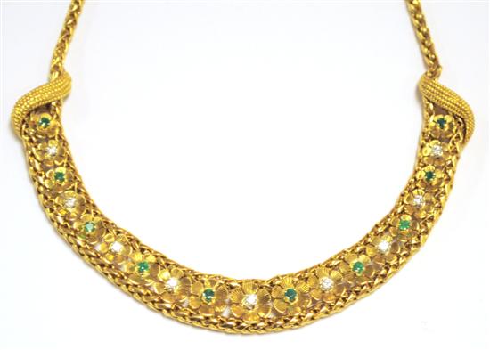 Appraisal: JEWELRY K yellow gold designer necklace set with round emeralds