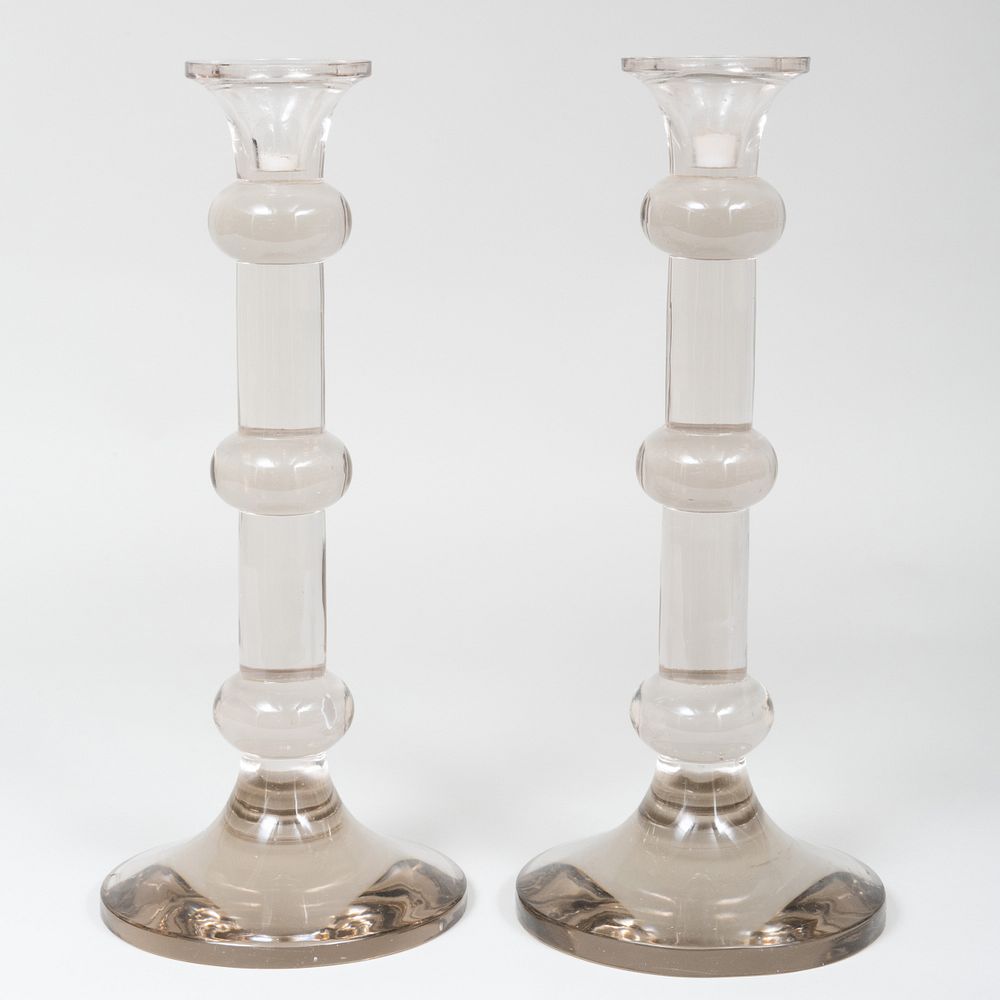 Appraisal: Pair of Large Glass Candlesticks x in diam Condition Minor