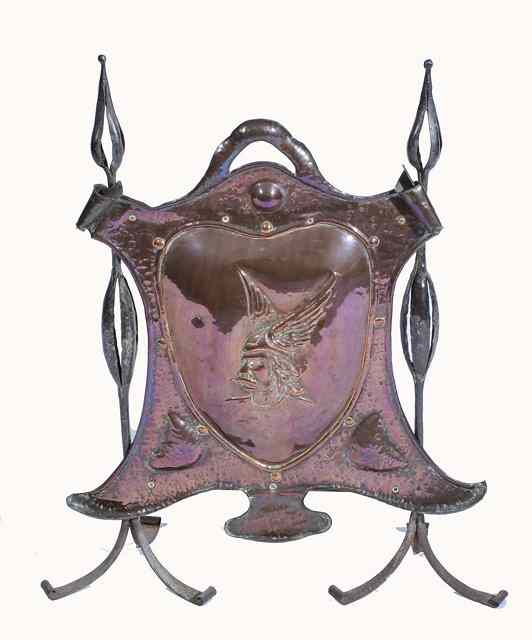 Appraisal: An Arts Crafts copper and wrought iron firescreen with Viking's