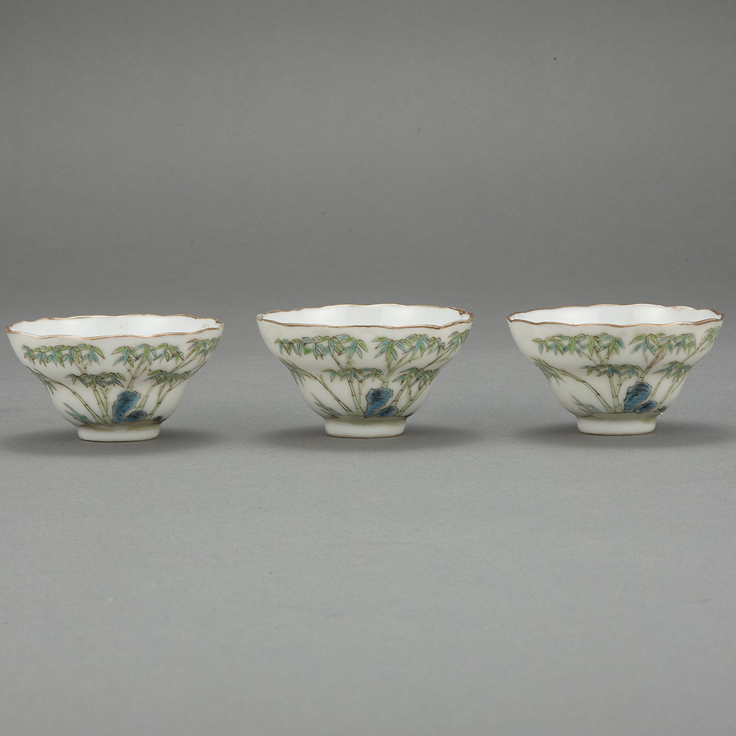 Appraisal: Group of Three Chinese Enameled Porcelain Cups Each with bamboo