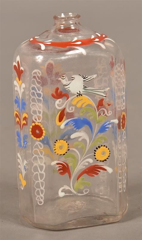 Appraisal: Steigel Type Polychrome Enamel Decorated Colorless Glass Cologne Bottle Steigel