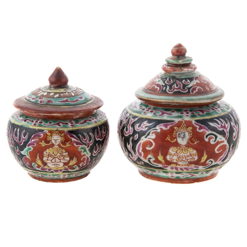 Appraisal: Two Chinese Export Thai Bencharong Jars Second half th century