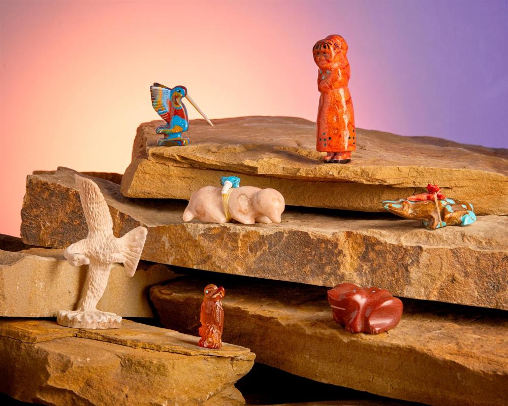 Appraisal: A group of Zuni stone fetish animals Late th st