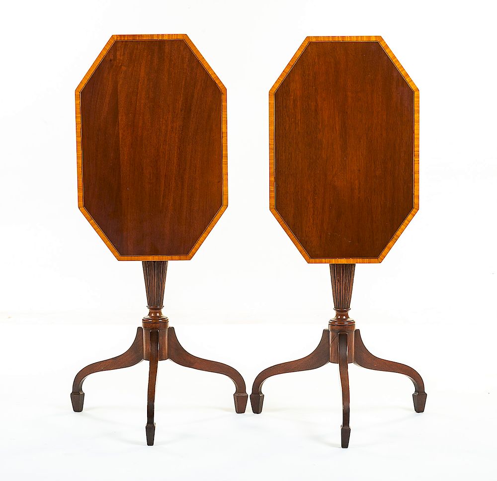 Appraisal: Pair of Federal Revival Candle Stands DESCRIPTION A matching pair