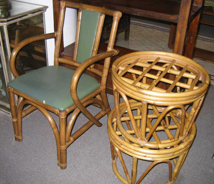 Appraisal: FOUR PIECE RATTAN ENSEMBLE comprising two armchairs and two circular