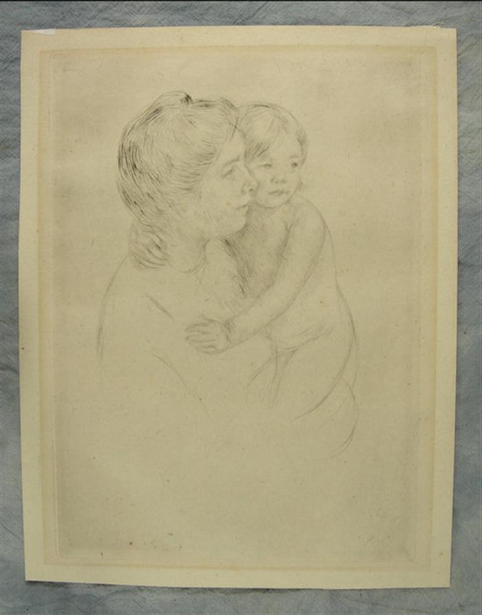 Appraisal: After Mary Cassat drypoint on laid paper Mother and Child