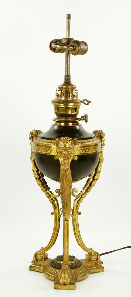 Appraisal: - French Empire Style Bronze Lamp French Empire style lamp