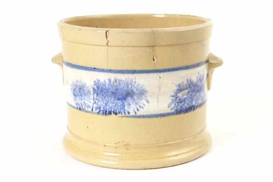 Appraisal: English mochaware ice bucket early th century blue seaweed slip-glazed