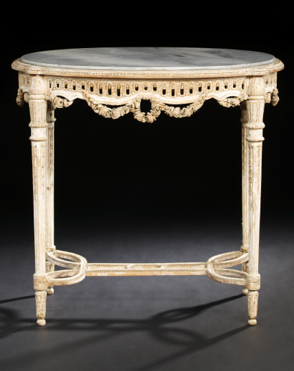 Appraisal: Louis XVI-Style Polychromed and Marble-Top Occasional Table mid- th century